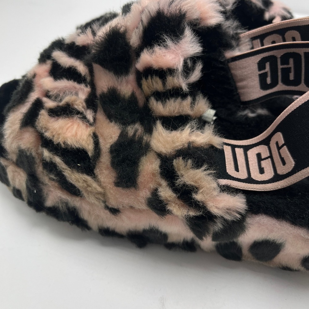 UGG Fluff Yeah Slide Pink Black Leopard Animalia Print Slingback Sandals Sz 6 - Picture 3 of 5